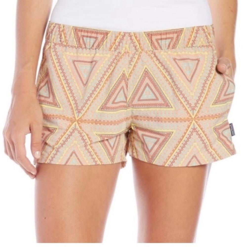 Patagonia Women's Geometric Patterned Shorts - Pink and Yellow